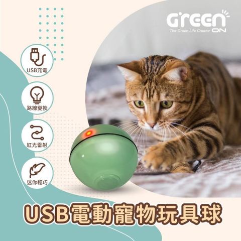 【南紡購物中心】 【GREENON】USB電動寵物玩具球 自動逗貓球 寵物陪伴玩具