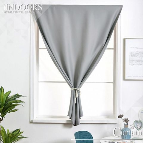免桿免釘子遮光窗簾門簾-淺灰色