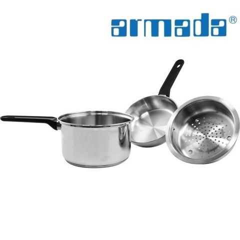 【南紡購物中心】 【armada 亞曼達】 不鏽鋼三件湯鍋+平底鍋+蒸盤組合