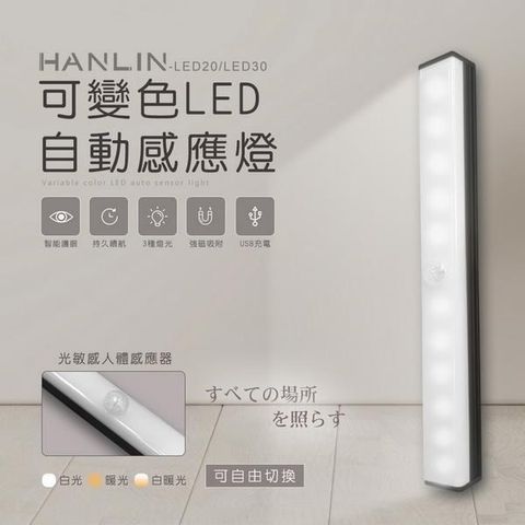 【南紡購物中心】 HANLIN-LED30 可變色LED自動感應燈