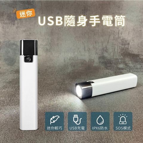 【南紡購物中心】 迷你USB隨身手電筒 LED手電筒 三段亮度 防潑水