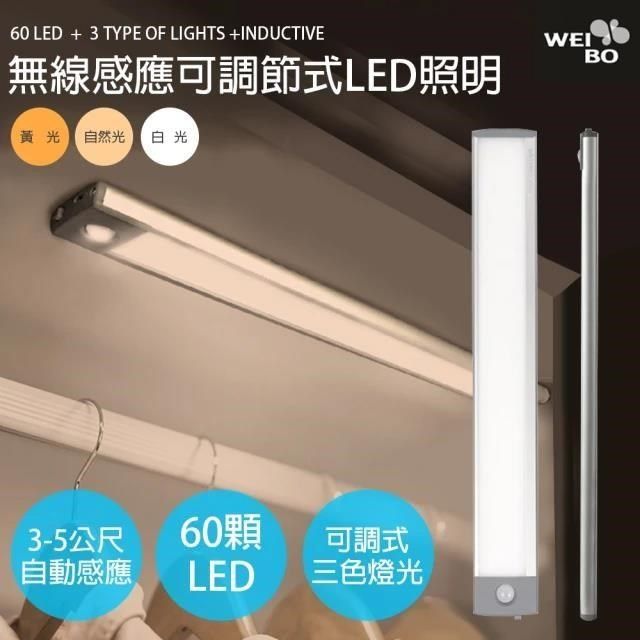  【南紡購物中心】 【WEIBO 感應燈】三光磁吸紅外線無線LED感應燈LI3360L 32.3CM(USB充電 60顆LED 櫥櫃燈 小夜燈 緊急照明)-x4