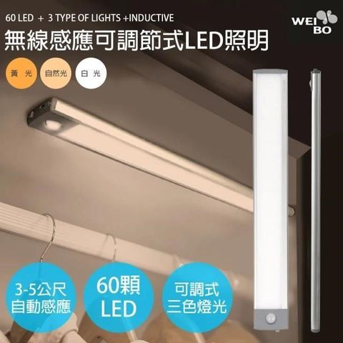 【南紡購物中心】 【WEIBO 感應燈】三光磁吸紅外線無線LED感應燈LI3360L 32.3CM(USB充電 60顆LED 櫥櫃燈 小夜燈 緊急照明)-x1