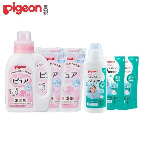 Pigeon 貝親 【南紡購物中心】 溫和洗衣精1罐+2補充包+柔軟精1罐+2補充包