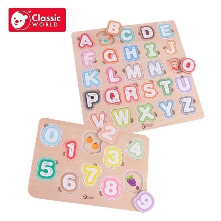 Hape 【南紡購物中心】 【德國 classic world 客來喜超值組】字母筆畫學習板+數字筆畫學習板 經典木玩 CLA54426.54433&nbsp;