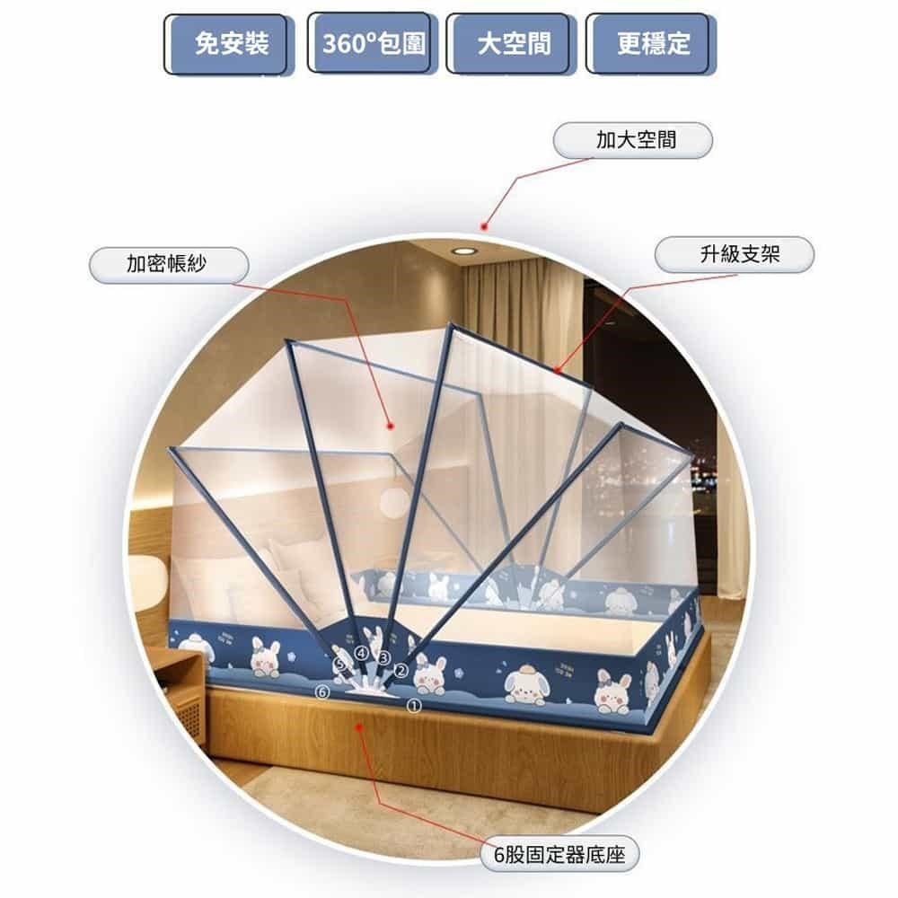 神奇威力鯨 【南紡購物中心】 【莫內花園】新型免安裝可折疊蚊帳-雙人(六骨升級版)