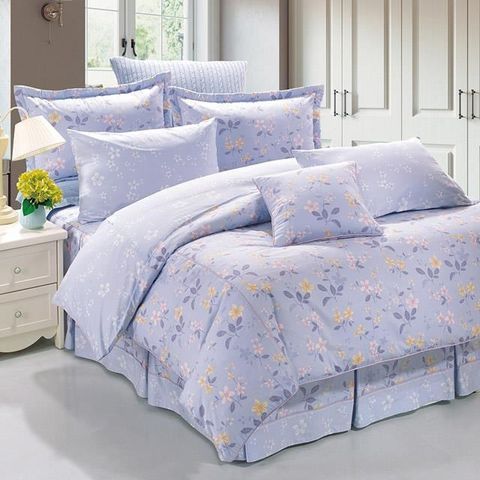 【南紡購物中心】 【寢室物語】艾菈花園紫色美國棉七件式床罩組