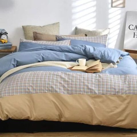 【南紡購物中心】Caliphil寢具 雙人床包被單四件組/ 諾里奇/ 藍/ 美國精梳純棉/ 獨家休閒時尚設計師寢具組/ 台灣製