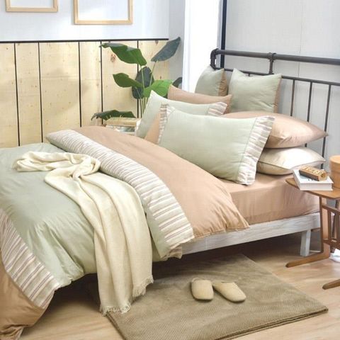 【南紡購物中心】 Caliphil寢具 雙人床包被單四件組 / 德比 / 鼠尾草綠 / 美國精梳純棉 / 時尚風格設計