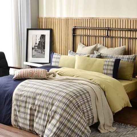 【南紡購物中心】 Caliphil寢具 雙人床包被單四件組 / 萊斯特/ 橄欖綠 / 美國精梳純棉 / 時尚風格設計寢具