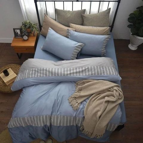 【南紡購物中心】 Caliphil寢具 雙人床包被單四件組 / 海斯廷斯/ 晴空藍 / 美國精梳純棉 / 休閒時尚風格設計