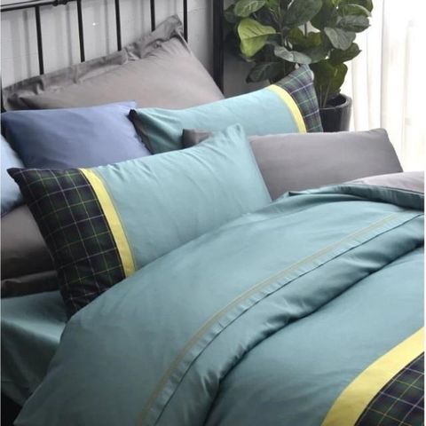 【南紡購物中心】 Caliphil寢具 雙人床包被單四件組 / 里茲/ 綠色 / 300織美國精梳純棉 / 都會時尚風格設計/ 台灣製