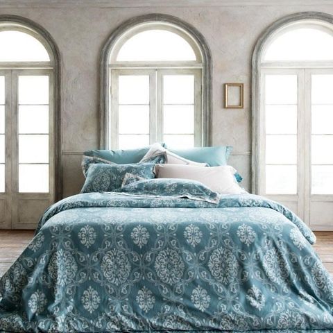 【南紡購物中心】 Caliphil寢具 雙人床包被單四件組 / 伯利恆之星 / 藍綠色 /300織美國精梳純棉 / 典雅時尚風格設計