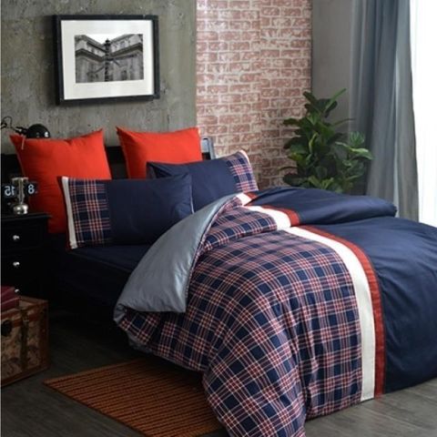 【南紡購物中心】 Caliphil寢具 雙人床包被單四件組 / 倫敦 / 藍 / 美國精梳純棉 / 英倫時尚風格設計/ 台灣製