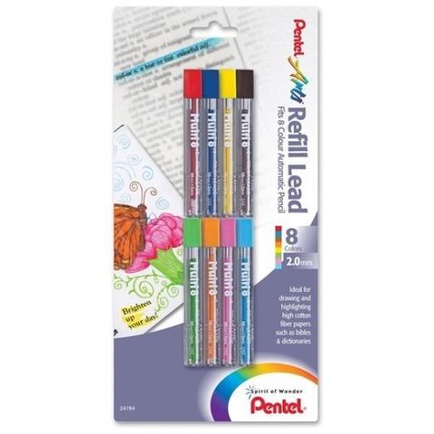 Pentel 飛龍 【南紡購物中心】 美版8色x2支CH2BP8M製圖替芯2mm筆芯組適Multi 8 PH802ST PH803ST