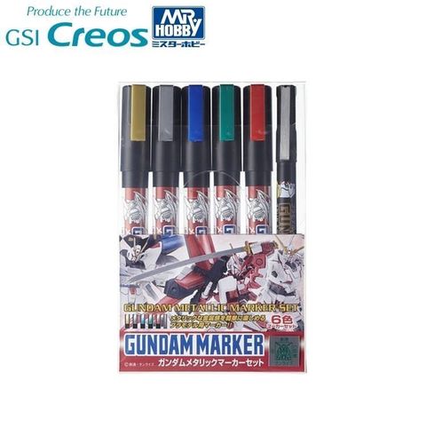 【南紡購物中心】 日本MR.HOBBY Gsi Creos鋼彈麥克筆Gundam Marker金屬色套筆GMS-121(5支金屬色+1支墨線筆)郡氏GUNZE鋼普拉補色上色筆