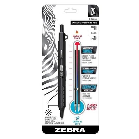 ZEBRA 斑馬牌 【南紡購物中心】 美版耐候加壓不鏽鋼原子筆X-701(表面霧面塑料;多角度書寫軍規掉落測試OK;附0.7mm替芯和吊環)