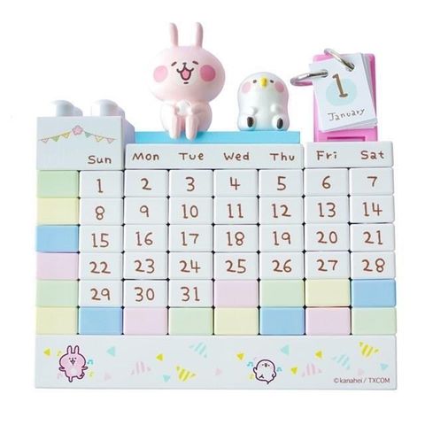 【南紡購物中心】 日本製a-works卡娜赫拉的小動物萬年曆KH-055小兔兔P助造型積木桌曆月曆日曆辦公室桌上擺飾日期舒壓小物