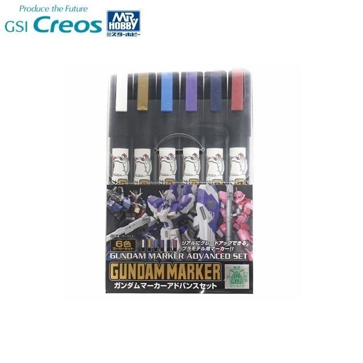 Gsi Creos 【南紡購物中心】 日本MR.HOBBY  Gundam Marker普拉筆鋼彈筆進階6色彩色筆套組GMS-124平頭郡氏GUNZE彩繪筆GSI上色筆機動戰士筆