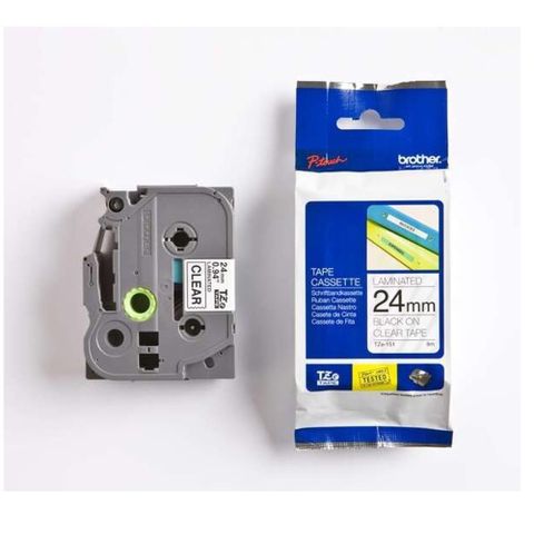 兄弟牌 BROTHER 透明底黑字 24mmx8M 標準黏性護貝標籤帶 2入 / 包 TZe-151