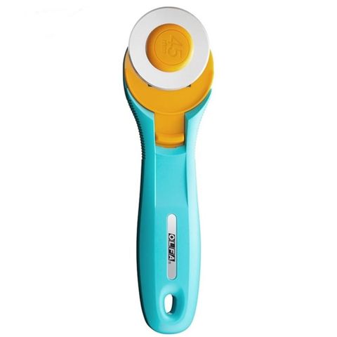 日本OLFA滾輪式45mm切割布刀拼布刀RTY-2/C水藍(右左手皆適)旋轉刀切圓刀圓形刀