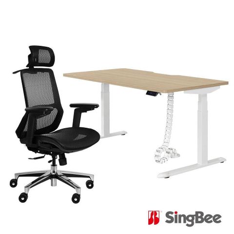 SingBee 欣美 電動升降桌150x70cm ETS-6+TYSON 太森椅(書桌/升降桌/電動桌/辦公桌/工作桌)