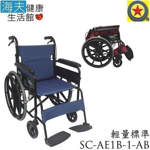 海夫健康生活館 【南紡購物中心】 輪昇 可折背 輕量 通用型 輪 椅(SC-AE1B-1-AB) 骨架布色隨機出貨