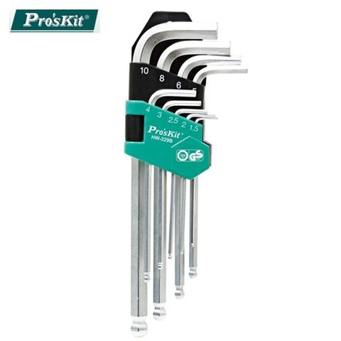 台灣寶工ProsKit鉻釩鋼長型球頭內六角扳手9支組HW-229B德國GS認証 內六角板手