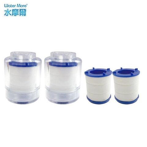 Water More 透明PP廚房過濾器 2入(附內外牙轉接頭)+替換濾芯 2個