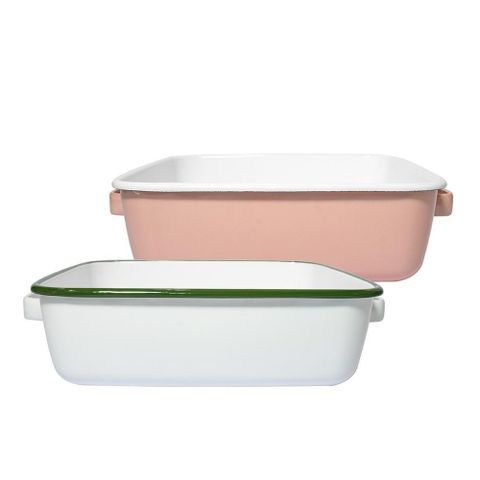 【FUJIHORO 富士琺瑯】雙耳琺瑯烘焙保鮮盒方型1.8L-2件組