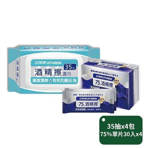 【立得清】酒 精 擦 濕巾35抽x4包+75%單片30入x4包-網