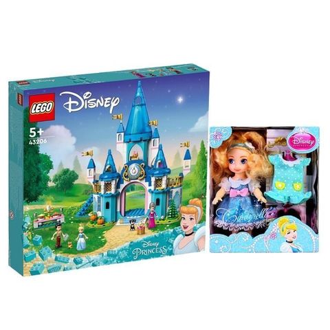 【南紡購物中心】 【LEGO 樂高積木超值組】灰姑娘和白馬王子的城堡 43206+迪士尼4吋灰姑娘迷你公主 GA37450