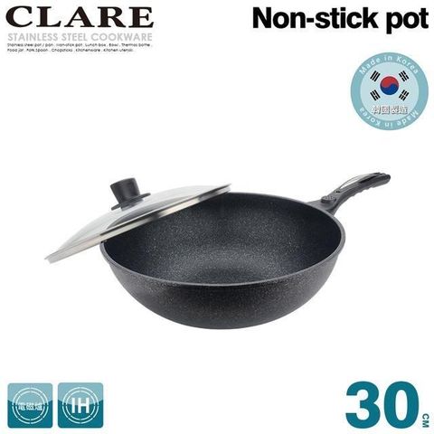【CLARE 可蕾爾】韓式不沾炒鍋30cm附蓋