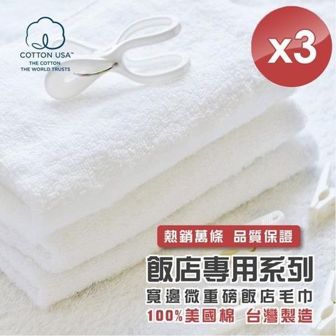 【南紡購物中心】 【HKIL-巾專家】台灣製純棉寬邊微重磅飯店毛巾-3入組