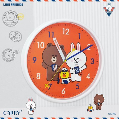 【南紡購物中心】 【CarryPlus】官方授權LINE FRIENDS-熊大、兔兔、莎莉 環遊世界掛鐘時鐘 (掃秒靜音機芯/台灣團隊製作)