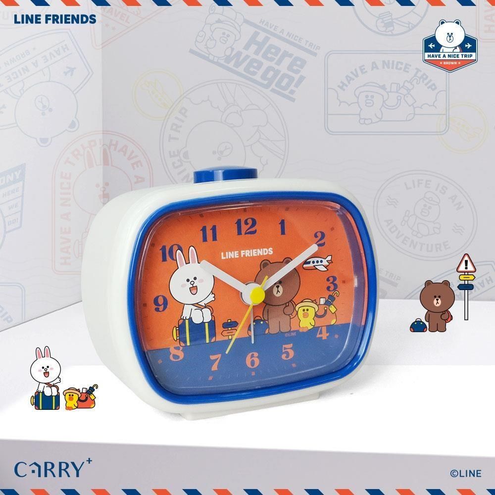 CarryPlus 【南紡購物中心】 LINE FRIENDS-愛旅行鬧鐘 熊大兔兔莎莉 (掃秒靜音機芯/台灣團隊製作)