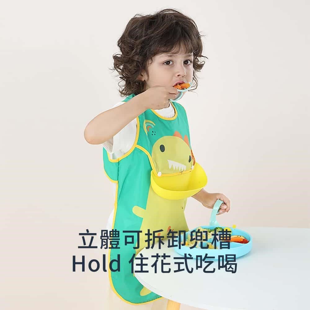 親親寶貝 防水防油三合一兒童圍裙+矽膠圍兜(安全材質 圍兜衣 畫畫衣)