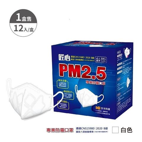 【南紡購物中心】 【匠心】PM2.5 新B級 防霾口罩-成人 L尺寸-12入/盒 (白色)