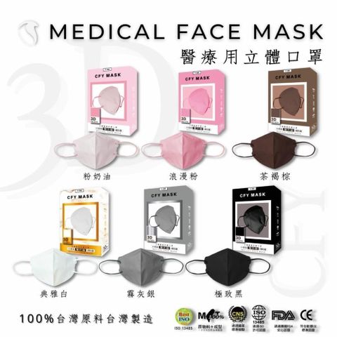 【南紡購物中心】 久富餘4層3D立體醫療口罩-雙鋼印-熱銷經典色組10片/盒X6(共六色)