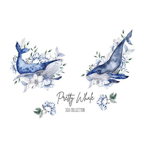 無痕設計防水壁貼 北歐風 夢幻 鯨魚 藍色 裝飾貼紙 9392