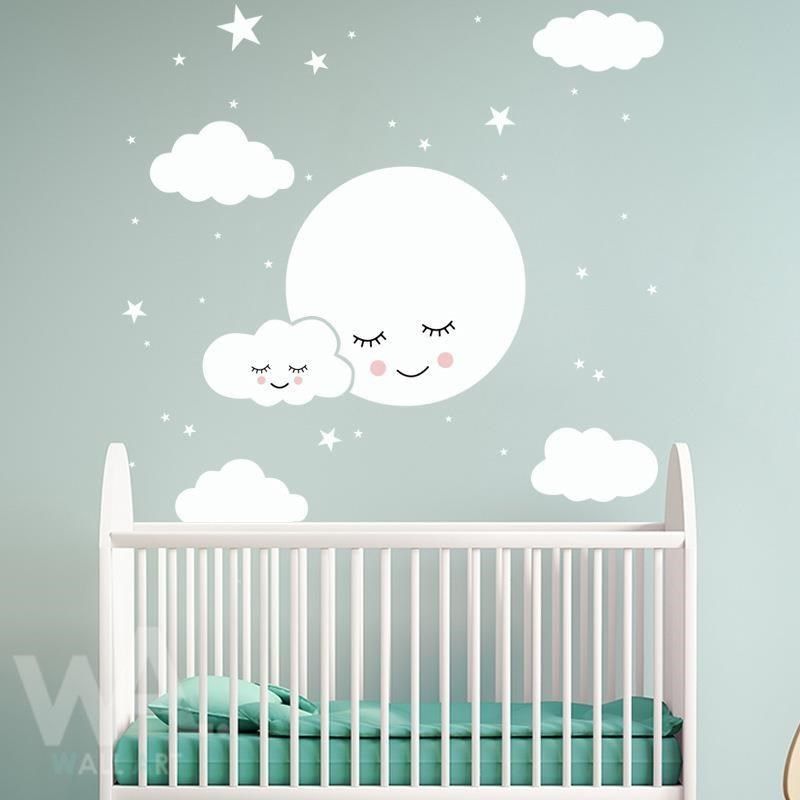  【南紡購物中心】 無痕設計防水壁貼 北歐風 幼兒園 白雲 可愛 月亮 星空 裝飾貼紙 14