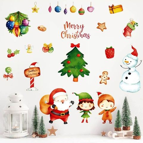 無痕設計防水壁貼 耶誕 聖誕老人 禮物 雪人 聖誕樹 吊飾 94028