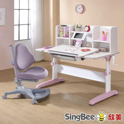 SingBee 欣美 【南紡購物中心】 巧學兒手搖式U型桌+120桌上書架+139s椅