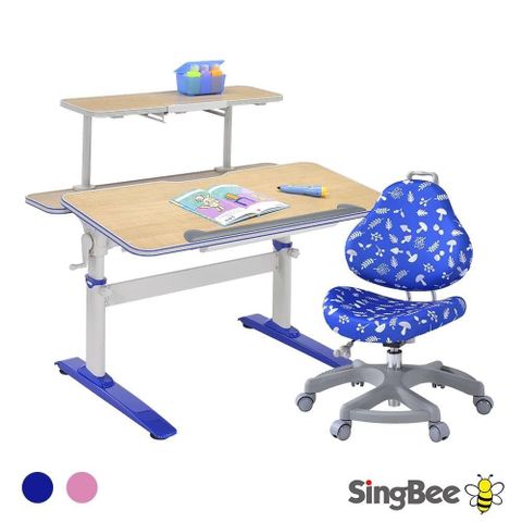 【SingBee 欣美】LeTaHo喜學兒 手搖升降雙板桌105cm桌面+80上層板+131椅