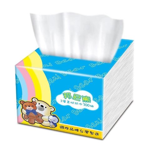 【南紡購物中心】 BeniBear邦尼熊抽取式柔拭紙巾300抽x72包/箱(彩虹版)