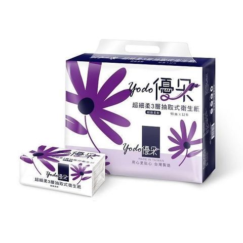 Yodo優朵超細柔3層抽取式花紋衛生紙90抽48包/箱