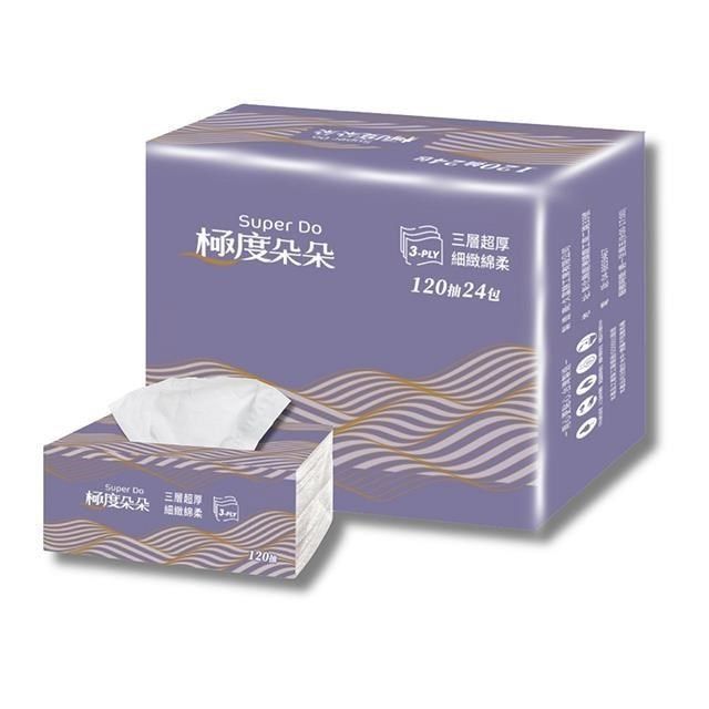 SUPERPURE 極度淳 Super Do極度朵朵 超厚柔3層抽取式花紋衛生紙120抽24包3串/箱X2