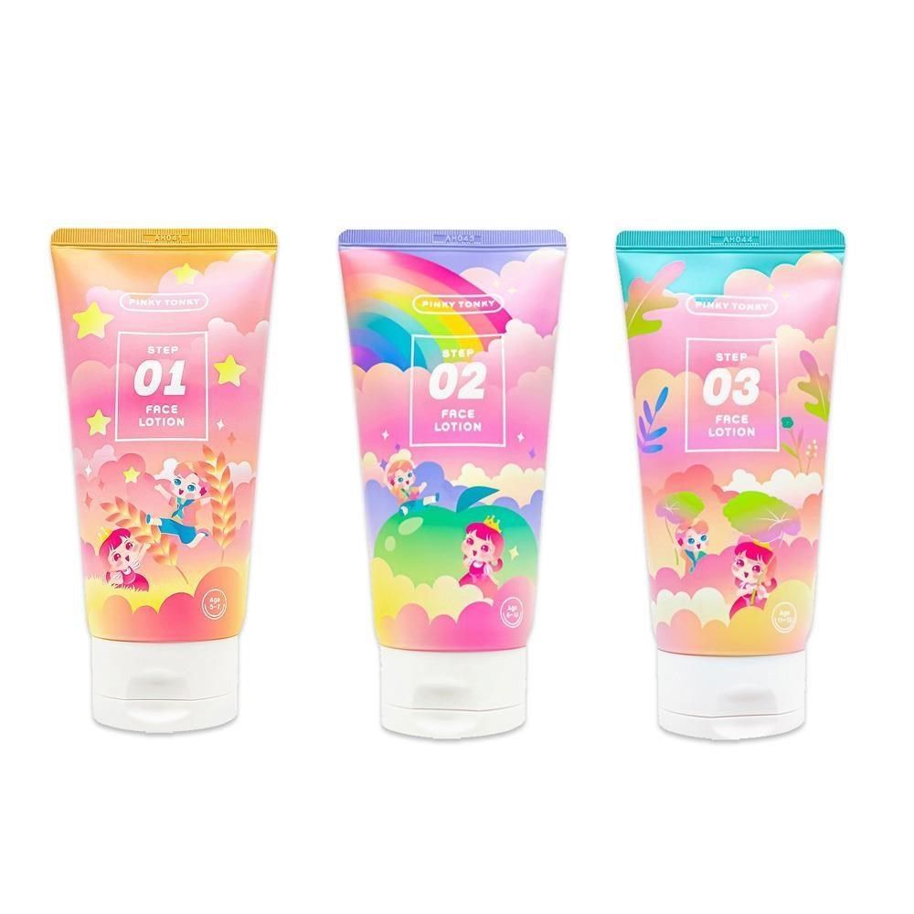  【南紡購物中心】 韓國Pinky Tonky 兒童臉部潤膚露 150ML 3階段 牛奶香/青蘋果香/清涼味 / 瓶