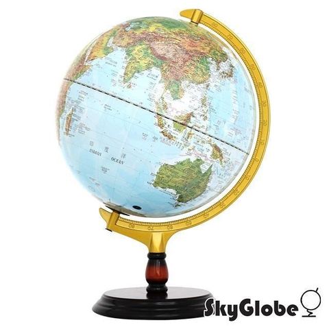 【南紡購物中心】 【SkyGlobe 】12吋地形行政木質地球儀(中英文對照)(附燈)