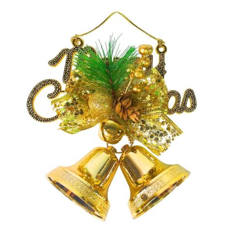 摩達客台製精緻6吋聖誕快樂英文字牌雙鐘吊飾-燦金系（歐美外銷人氣品）